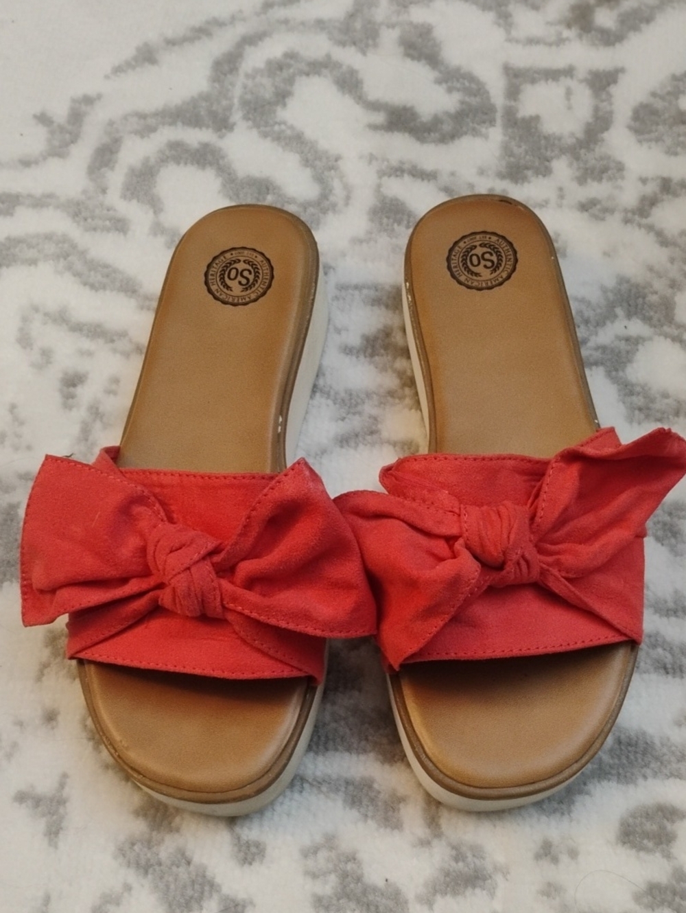 SO Coral Red Bow Slide Sandals for Women